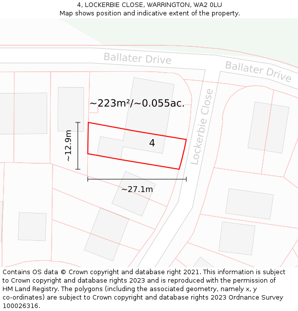 4, LOCKERBIE CLOSE, WARRINGTON, WA2 0LU: Plot and title map