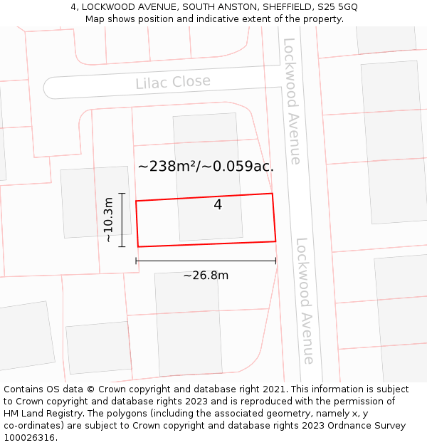 4, LOCKWOOD AVENUE, SOUTH ANSTON, SHEFFIELD, S25 5GQ: Plot and title map