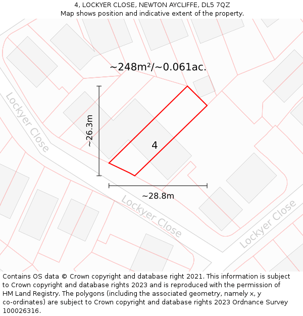 4, LOCKYER CLOSE, NEWTON AYCLIFFE, DL5 7QZ: Plot and title map