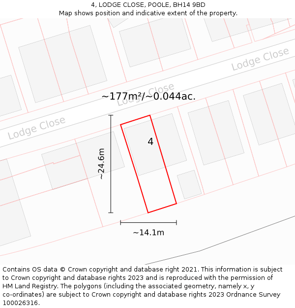 4, LODGE CLOSE, POOLE, BH14 9BD: Plot and title map