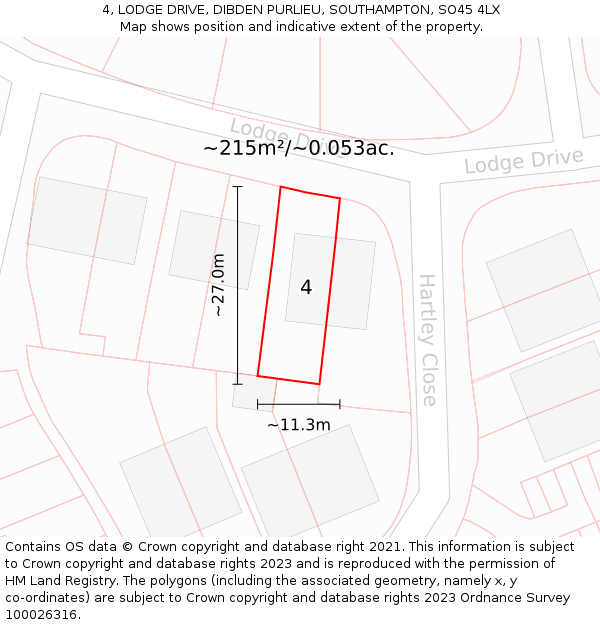 4, LODGE DRIVE, DIBDEN PURLIEU, SOUTHAMPTON, SO45 4LX: Plot and title map