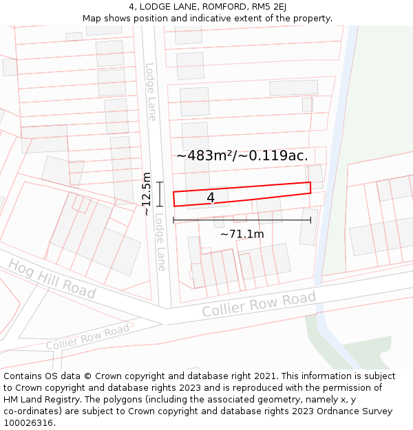 4, LODGE LANE, ROMFORD, RM5 2EJ: Plot and title map
