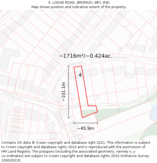 4, LODGE ROAD, BROMLEY, BR1 3ND: Plot and title map