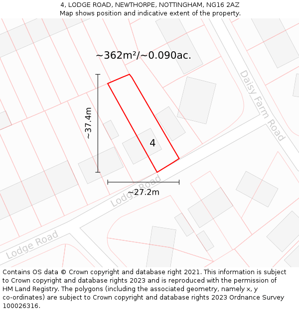 4, LODGE ROAD, NEWTHORPE, NOTTINGHAM, NG16 2AZ: Plot and title map