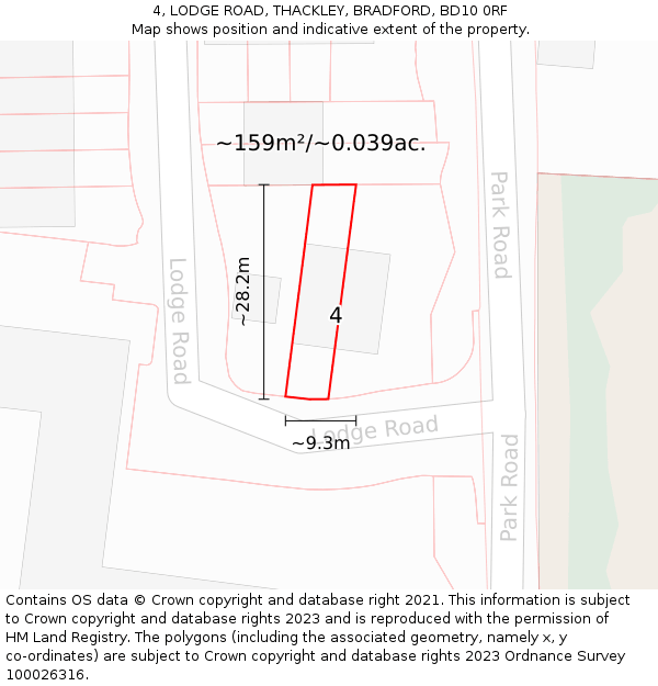 4, LODGE ROAD, THACKLEY, BRADFORD, BD10 0RF: Plot and title map