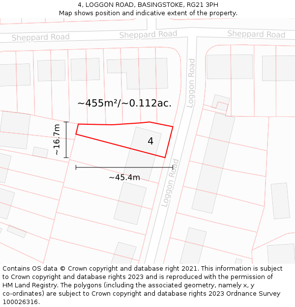 4, LOGGON ROAD, BASINGSTOKE, RG21 3PH: Plot and title map