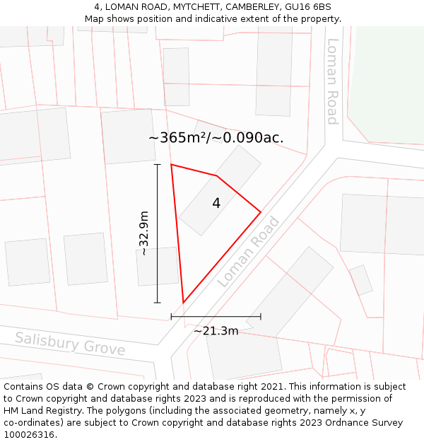 4, LOMAN ROAD, MYTCHETT, CAMBERLEY, GU16 6BS: Plot and title map