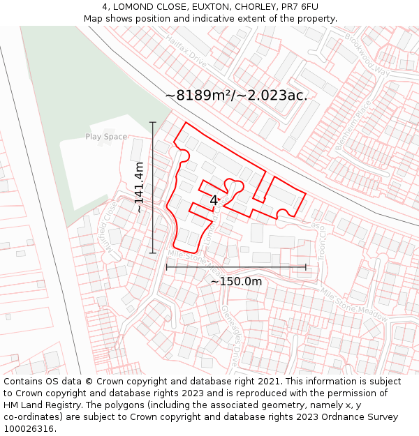 4, LOMOND CLOSE, EUXTON, CHORLEY, PR7 6FU: Plot and title map
