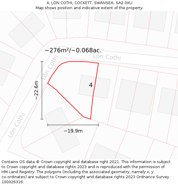 4, LON COTHI, COCKETT, SWANSEA, SA2 0XU: Plot and title map