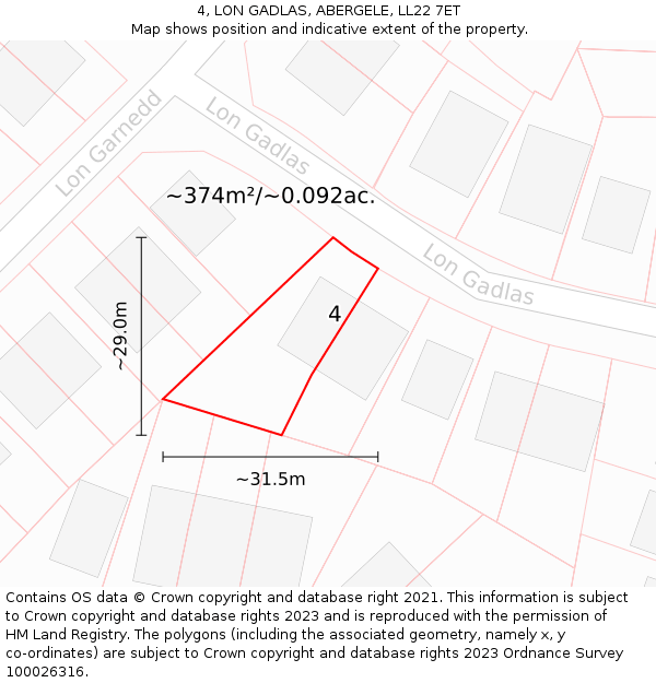 4, LON GADLAS, ABERGELE, LL22 7ET: Plot and title map