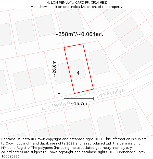 4, LON PENLLYN, CARDIFF, CF14 6BZ: Plot and title map