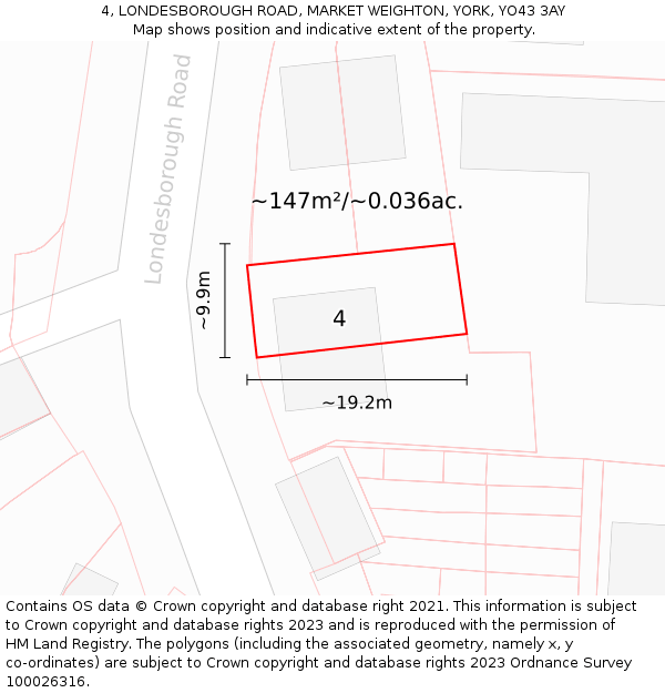 4, LONDESBOROUGH ROAD, MARKET WEIGHTON, YORK, YO43 3AY: Plot and title map