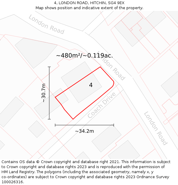 4, LONDON ROAD, HITCHIN, SG4 9EX: Plot and title map