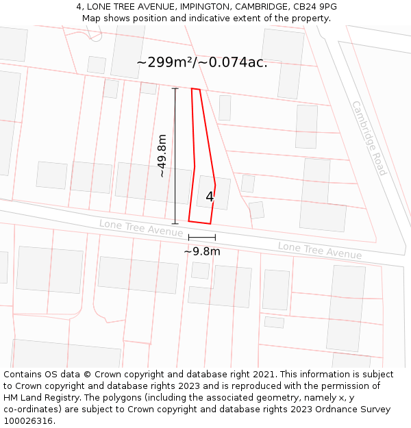 4, LONE TREE AVENUE, IMPINGTON, CAMBRIDGE, CB24 9PG: Plot and title map