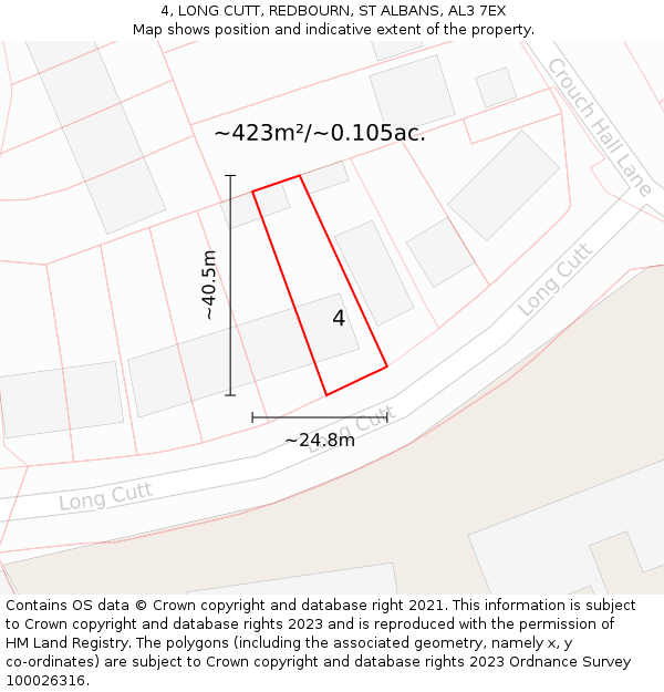 4, LONG CUTT, REDBOURN, ST ALBANS, AL3 7EX: Plot and title map