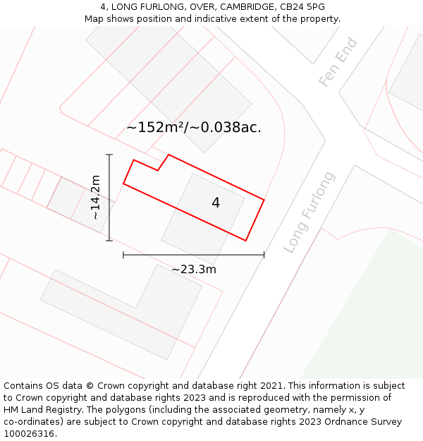 4, LONG FURLONG, OVER, CAMBRIDGE, CB24 5PG: Plot and title map