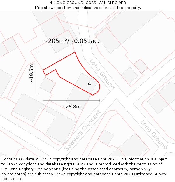 4, LONG GROUND, CORSHAM, SN13 9EB: Plot and title map