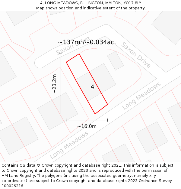 4, LONG MEADOWS, RILLINGTON, MALTON, YO17 8LY: Plot and title map