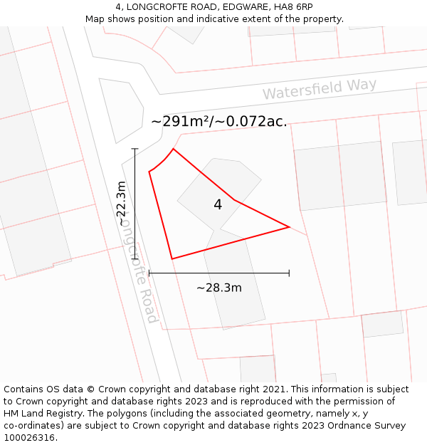 4, LONGCROFTE ROAD, EDGWARE, HA8 6RP: Plot and title map