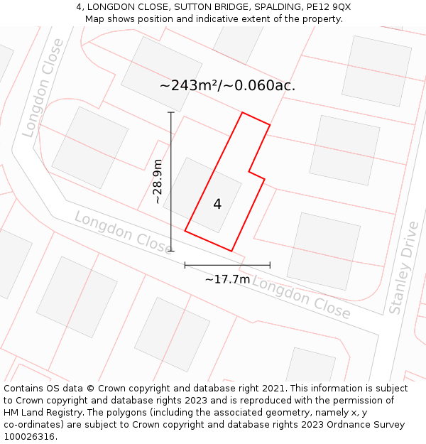 4, LONGDON CLOSE, SUTTON BRIDGE, SPALDING, PE12 9QX: Plot and title map