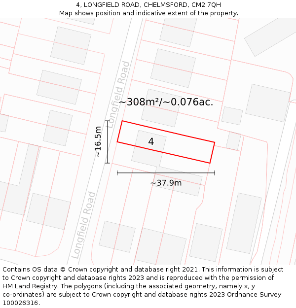 4, LONGFIELD ROAD, CHELMSFORD, CM2 7QH: Plot and title map