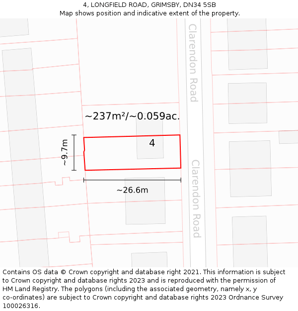 4, LONGFIELD ROAD, GRIMSBY, DN34 5SB: Plot and title map