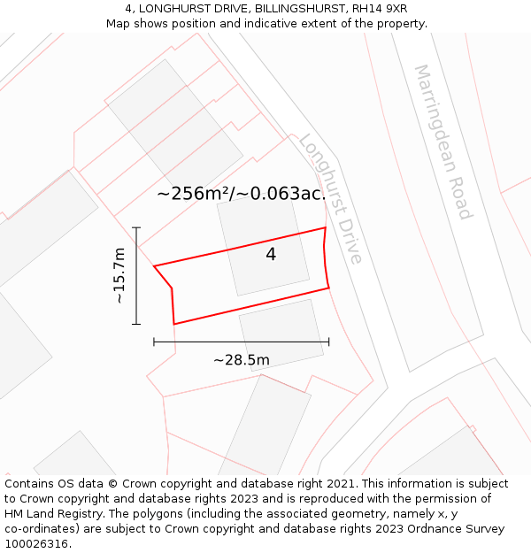4, LONGHURST DRIVE, BILLINGSHURST, RH14 9XR: Plot and title map