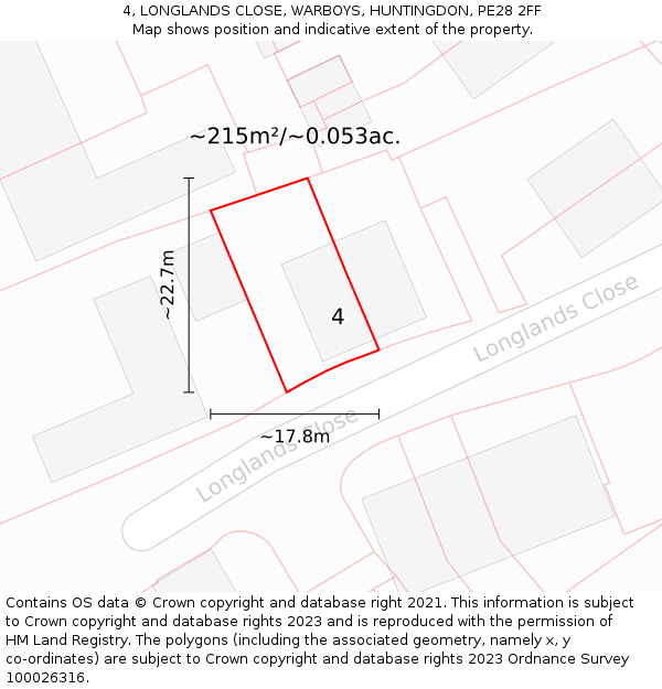 4, LONGLANDS CLOSE, WARBOYS, HUNTINGDON, PE28 2FF: Plot and title map