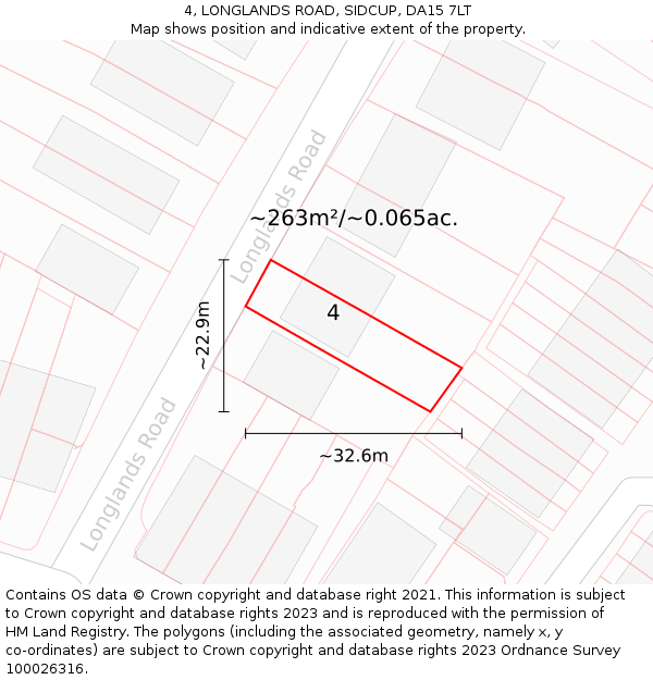 4, LONGLANDS ROAD, SIDCUP, DA15 7LT: Plot and title map