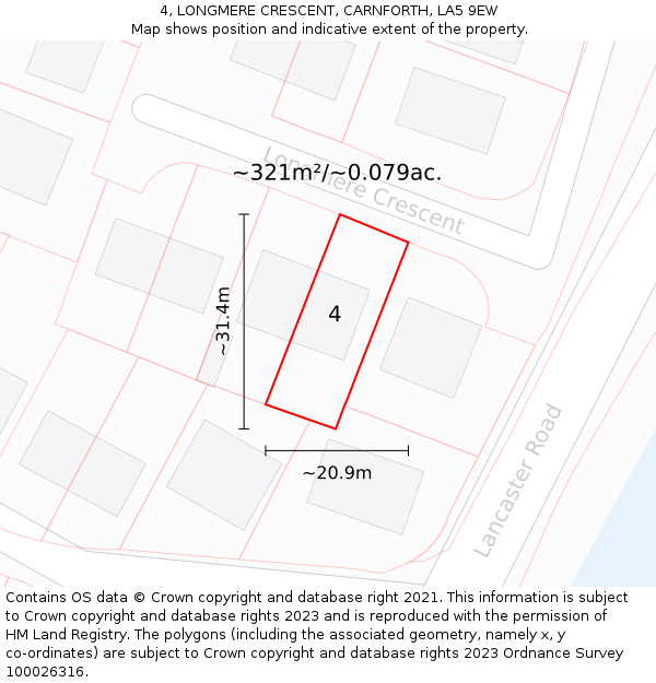 4, LONGMERE CRESCENT, CARNFORTH, LA5 9EW: Plot and title map