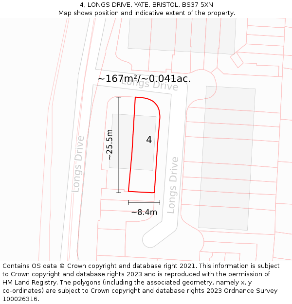 4, LONGS DRIVE, YATE, BRISTOL, BS37 5XN: Plot and title map