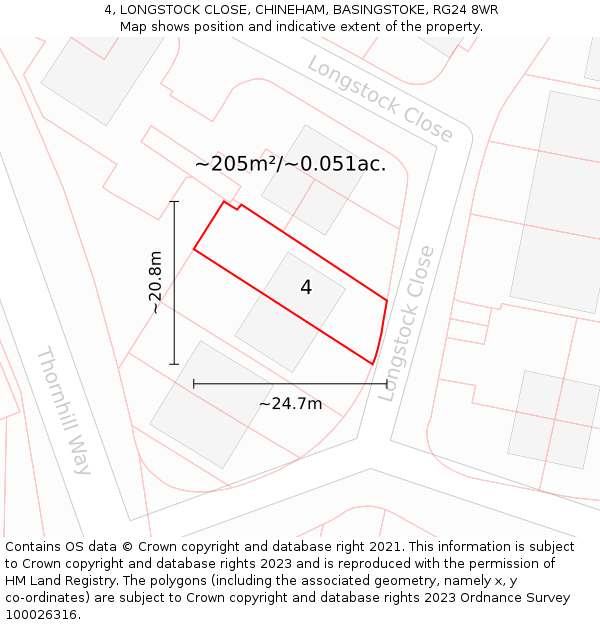 4, LONGSTOCK CLOSE, CHINEHAM, BASINGSTOKE, RG24 8WR: Plot and title map