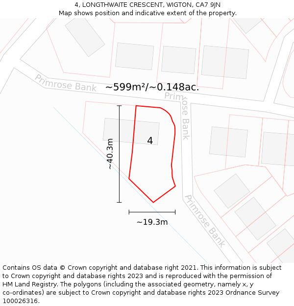4, LONGTHWAITE CRESCENT, WIGTON, CA7 9JN: Plot and title map