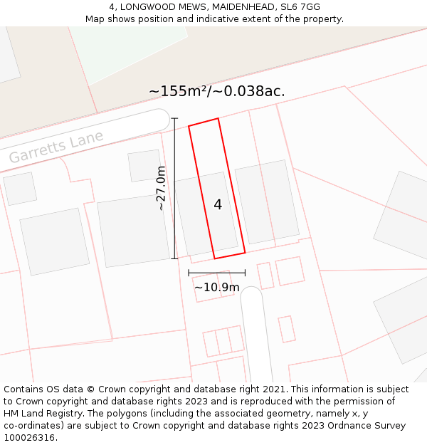 4, LONGWOOD MEWS, MAIDENHEAD, SL6 7GG: Plot and title map