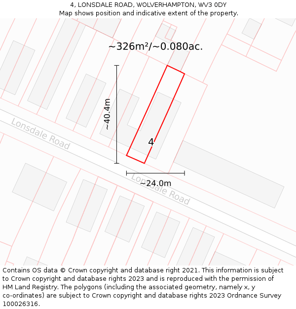 4, LONSDALE ROAD, WOLVERHAMPTON, WV3 0DY: Plot and title map