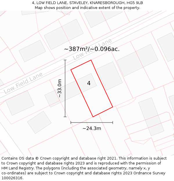 4, LOW FIELD LANE, STAVELEY, KNARESBOROUGH, HG5 9LB: Plot and title map