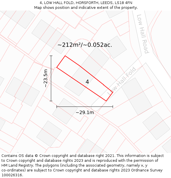 4, LOW HALL FOLD, HORSFORTH, LEEDS, LS18 4FN: Plot and title map