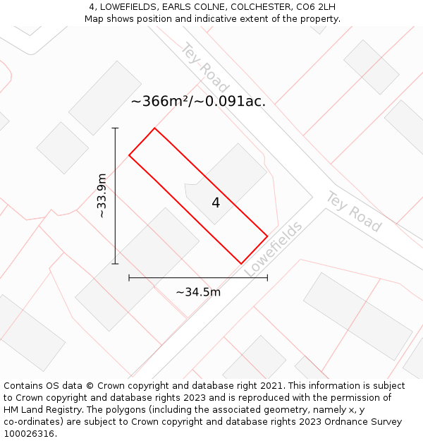 4, LOWEFIELDS, EARLS COLNE, COLCHESTER, CO6 2LH: Plot and title map
