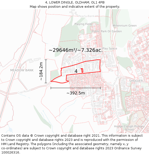4, LOWER DINGLE, OLDHAM, OL1 4PB: Plot and title map