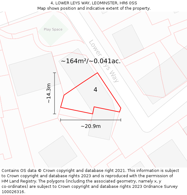 4, LOWER LEYS WAY, LEOMINSTER, HR6 0SS: Plot and title map