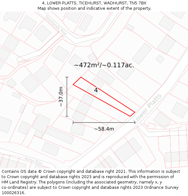 4, LOWER PLATTS, TICEHURST, WADHURST, TN5 7BX: Plot and title map
