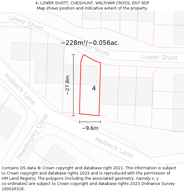 4, LOWER SHOTT, CHESHUNT, WALTHAM CROSS, EN7 6DP: Plot and title map