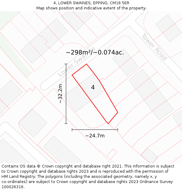 4, LOWER SWAINES, EPPING, CM16 5ER: Plot and title map