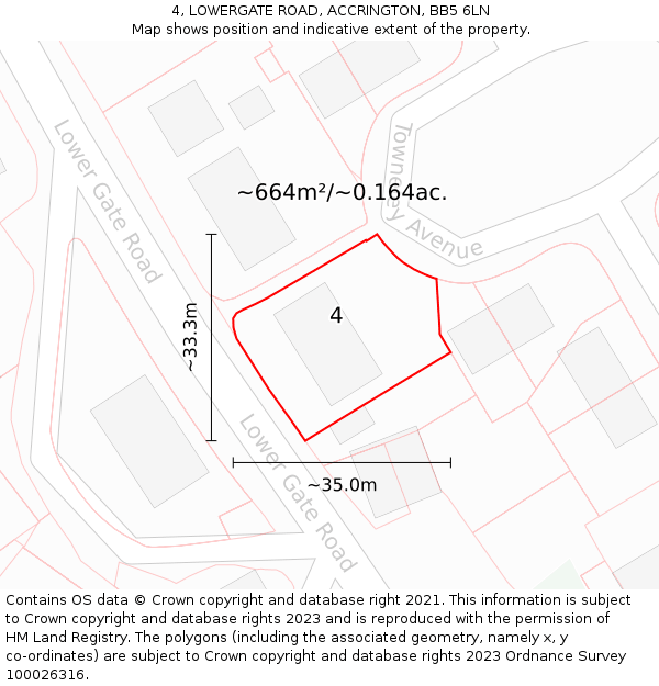 4, LOWERGATE ROAD, ACCRINGTON, BB5 6LN: Plot and title map