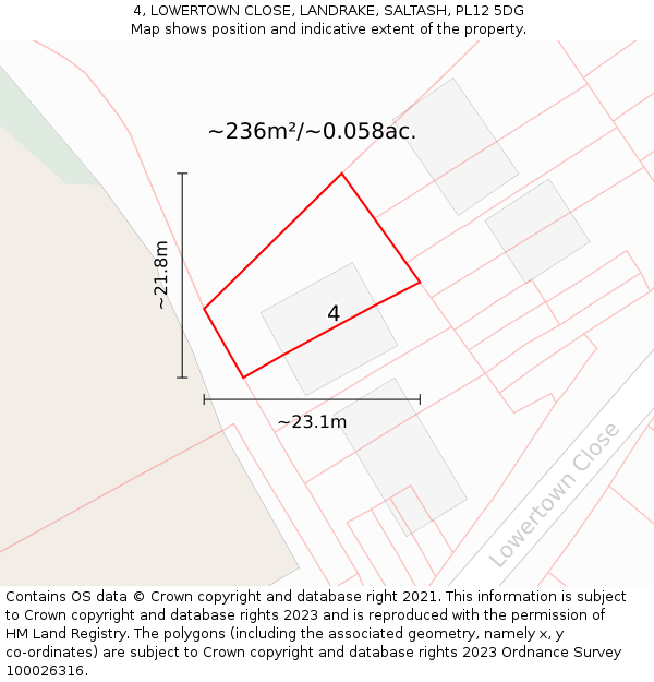 4, LOWERTOWN CLOSE, LANDRAKE, SALTASH, PL12 5DG: Plot and title map