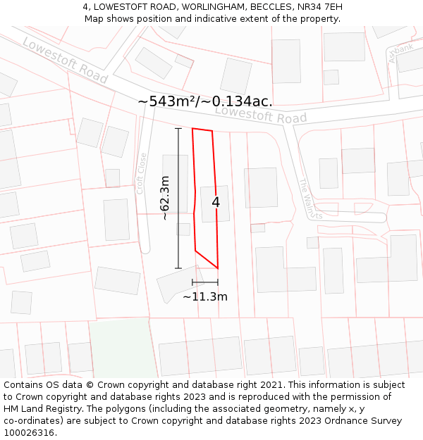 4, LOWESTOFT ROAD, WORLINGHAM, BECCLES, NR34 7EH: Plot and title map