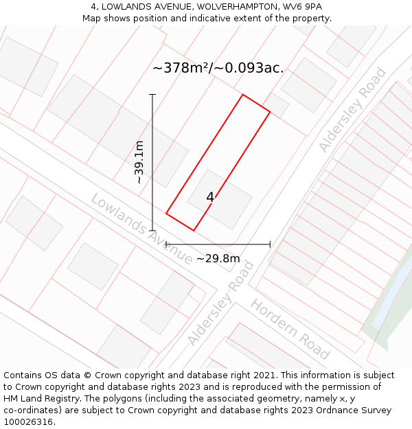 4, LOWLANDS AVENUE, WOLVERHAMPTON, WV6 9PA: Plot and title map