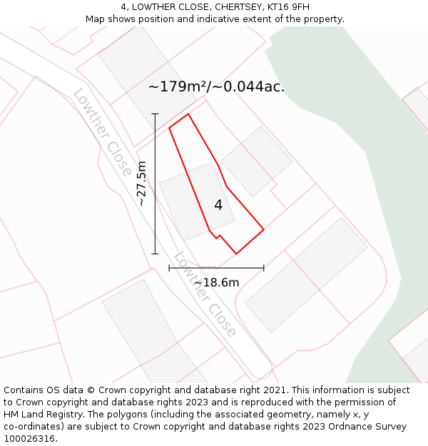 4, LOWTHER CLOSE, CHERTSEY, KT16 9FH: Plot and title map