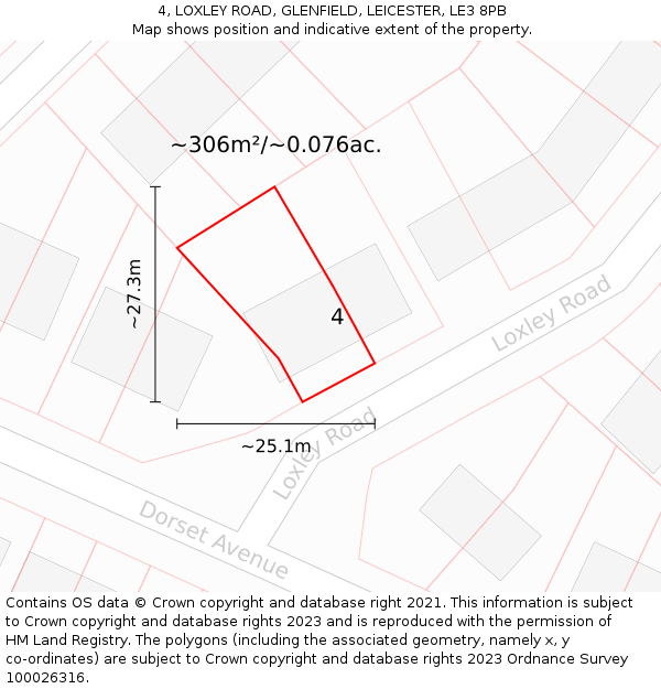 4, LOXLEY ROAD, GLENFIELD, LEICESTER, LE3 8PB: Plot and title map