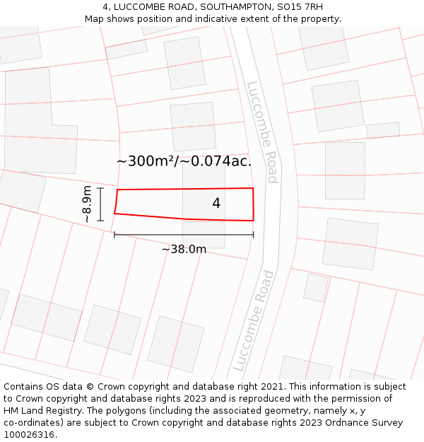 4, LUCCOMBE ROAD, SOUTHAMPTON, SO15 7RH: Plot and title map